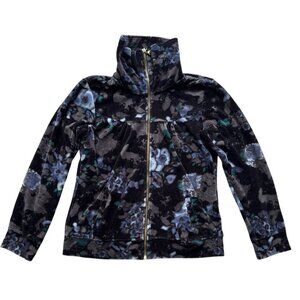 Style & Co Sport Floral Patterned Zip-Up Velour Jacket with High Collar & Gold Z